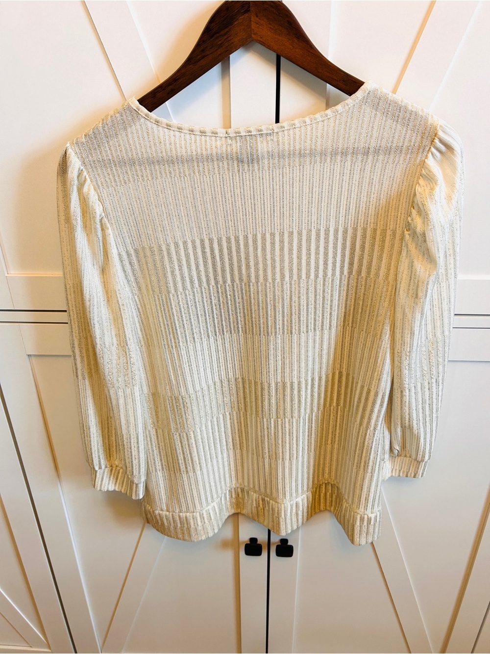 BYdesign Ivory Ribbed Puff Sleeve Knit Top Size Small Stretch Minimalist - Picture 5 of 5